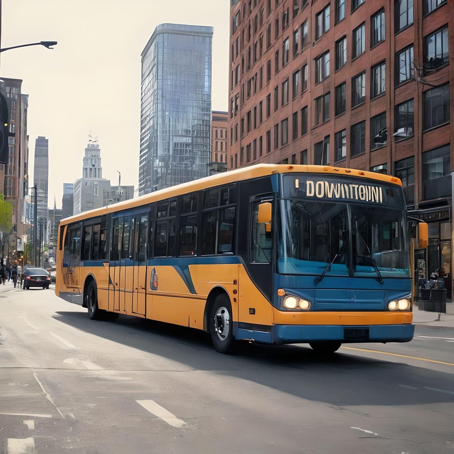 City Bus Passing By Downtown Bus Terminal Air Brakes